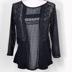 LUCKY BRAND See Through 3/4 Sleeve Lace Top